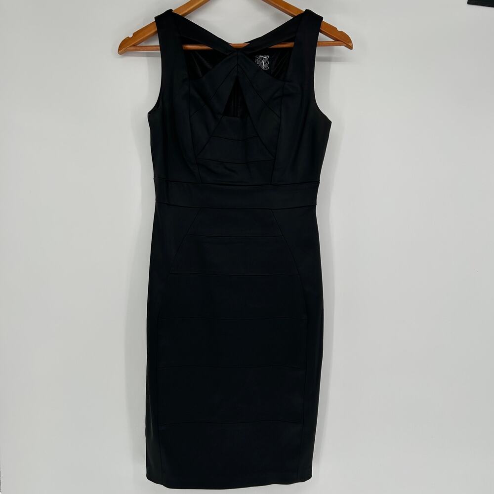 JAX Black Satin Cocktail Dress LBD Womens 2 Holiday Party Event NYE Evening Chic
